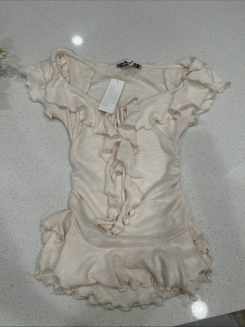Urban Outfitters Cream Ruffle Knit Top
